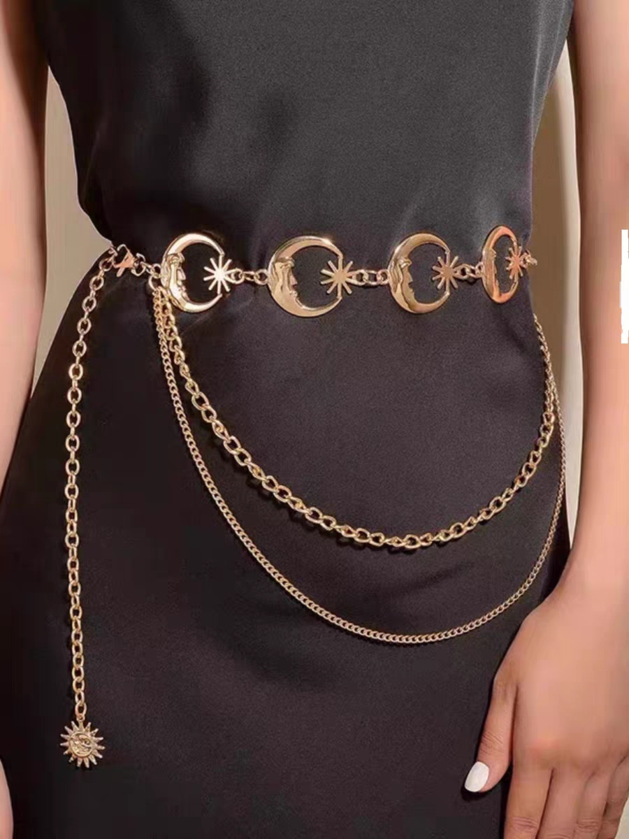 Moda dourada borla cintura corrente cinto feminino boêmio metal punk goth lua designer cintos para mulheres de alta qualidade vestido correntes