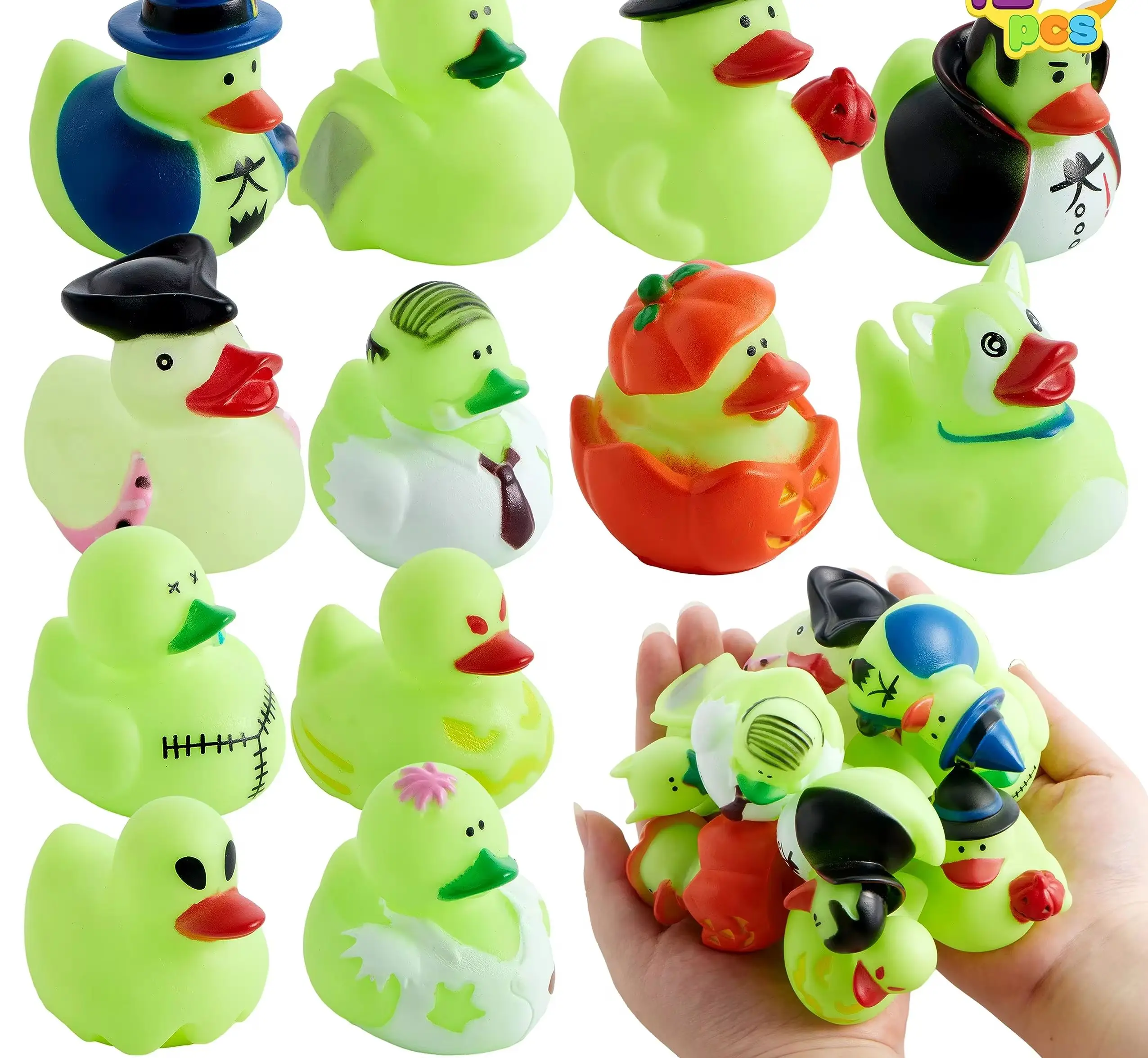 Glow-in-the-Dark Rubber Duck, Presente do banho do Dia das Bruxas, Trick or Treat Present, Presente do tema do Dia das Bruxas, Ducky Squeaker Party, 24pcs