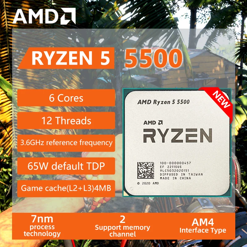 AMD Ryzen 5 5500 R5 5500 3.6 GHz 6-Core 12-ด้าย CPU โปรเซสเซอร์ 7NM L3=16M 100- 000000457   ซ็อกเก็ต AM4 ไม่มีพัดลม