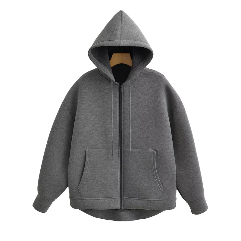 TRAF Sudadera con capucha para mujer, sudaderas con cremallera de gran tamaño, ropa de abrigo de manga larga para otoño e invierno, sudadera con cremallera Y2k, Top con capucha