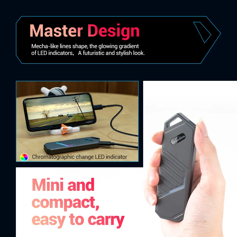 Unionsine M2 SSD Case NVMe USB 3.2 Type C Gen2 10Gbps Enclosure อะลูมินัมอัลลอย M.2 NVMe โซลิดสเตทไดรฟ์สำหรับ2230 2242 2280