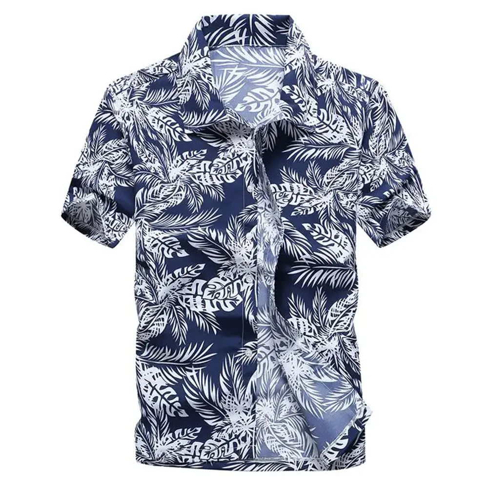 Sommer Atmungsaktive Hawaiihemden Männer Kokosnussbaum Gedruckt Kurzarm Button-Down Urlaub Plus Größe