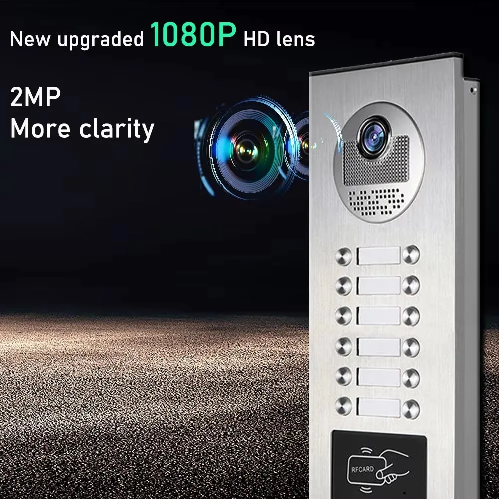 Tuya inteligente 2 unidades apartamentos intercom campainha de vídeo com cartão rfid desbloquear 4 sistema de telefone de porta de vídeo com fio 1080p