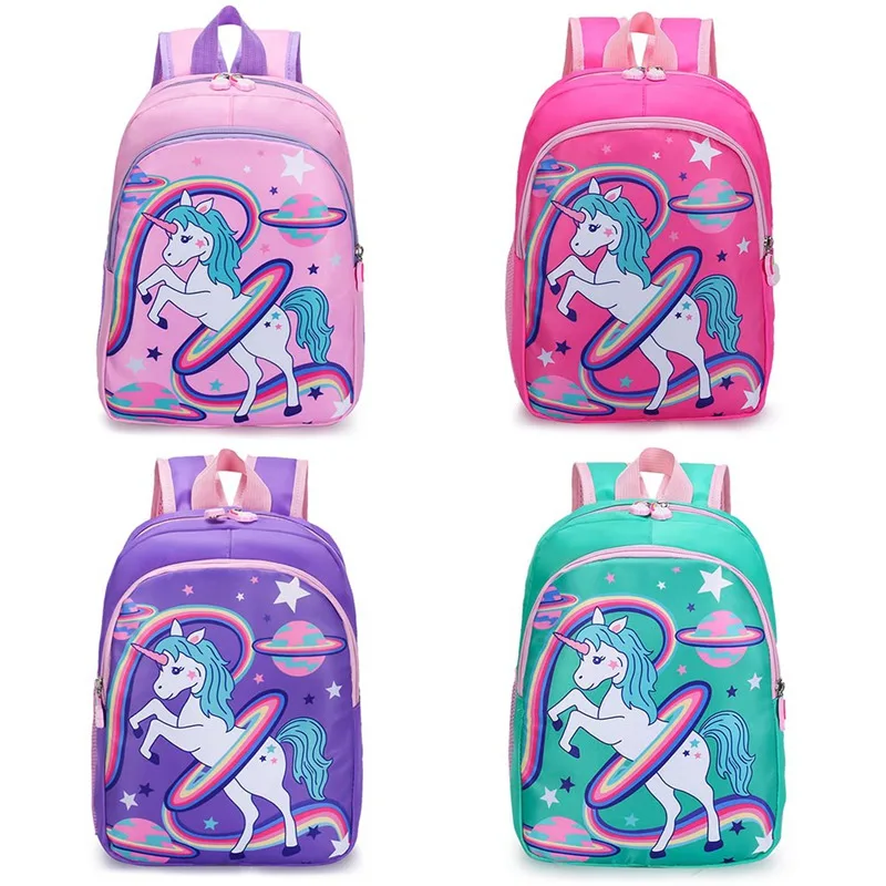 ยูนิคอร์นกระเป๋านักเรียนสําหรับสาวเด็กเด็ก Mochila กระเป๋าโรงเรียนไหล่คู่กระเป๋าเป้สะพายหลังการ์ตูนกันน้ําแฟชั่นกระเป๋าเป้สะพายหลัง