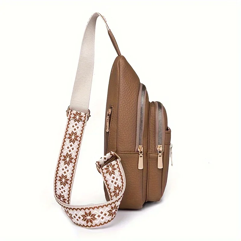 Multifuncional Retro Chic PU couro macio Crossbody Bag, vários bolsos com zíper, versátil para lazer e esportes