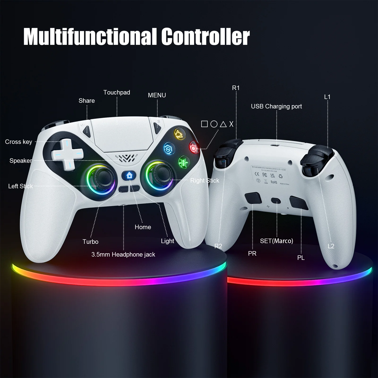 Para Playstation 5 controlador inalámbrico para Ps5 controlador de consola de Pc con Turbo Dual Sense programación de vibración Bluetooth Gamepad