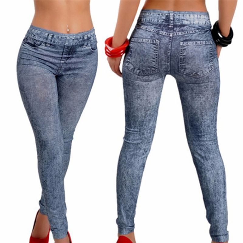 Pantalones vaqueros elásticos para mujer, mallas de imitación transpirables, elásticas, a la moda, novedad