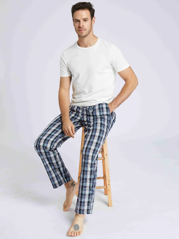 JupiterSecret 3 Pçs/set Algodão Xadrez Sleep & Lounge Calças dos homens, pijama Bottoms com bolsos para toda a temporada