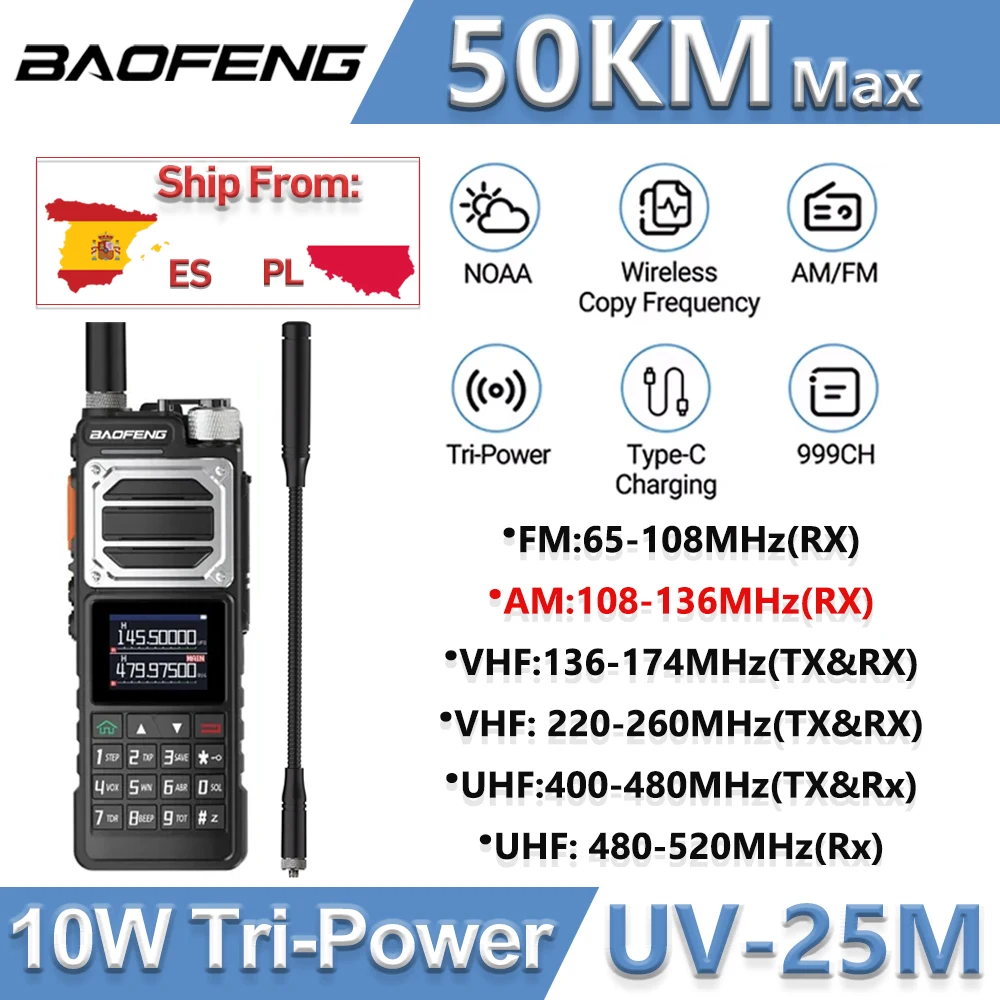 Baofeng UV-25 10 W Hochleistungs-Walkie-Talkie mit großer Reichweite, vollbandig, kabellos, Kopierfrequenz, NOAA Typ C, UV-25 M, Schinken-Zwei-Wege-Radio