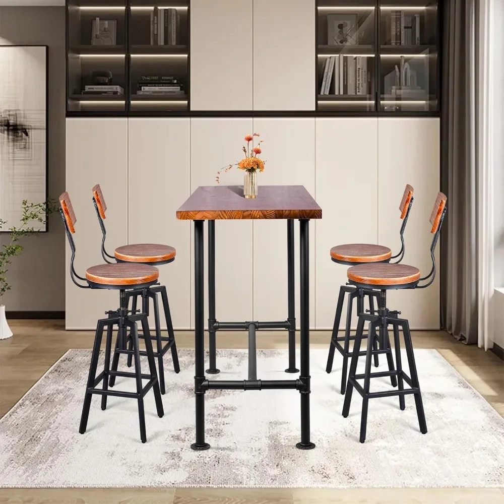 5-Piece Table & Chairs Set for Home Dining Breakfast Office Cafe Pub Bar Party Bistro, Rectangular Table for 4-6, 4 Swivel