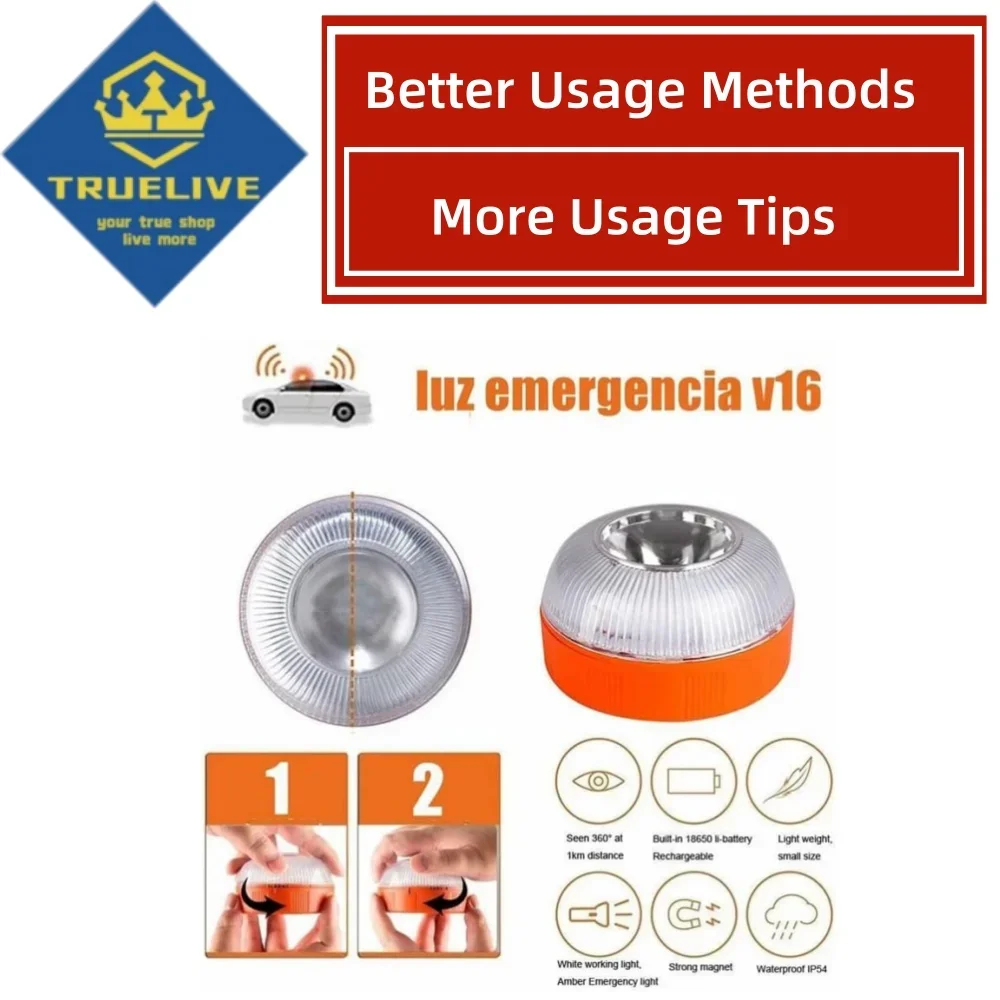 5/3/1PCS V16 LED Car Emergency Light Flashlight Rechargeable Safety Signal Lamp Warning Light Waterproof Waterproof Beacon Lamp