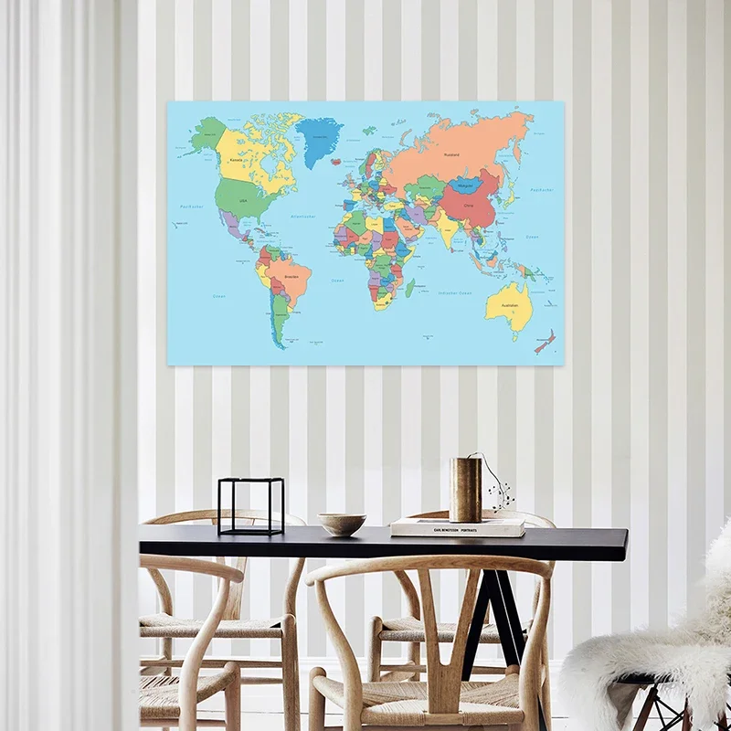 150*100 ซม.Worldแผนที่ไม่ทอภาพวาดผ้าใบผนังUnframedโปสเตอร์ห้องเรียนอุปกรณ์ห้องนั่งเล่นDecorอุปกรณ์โรงเรียน
