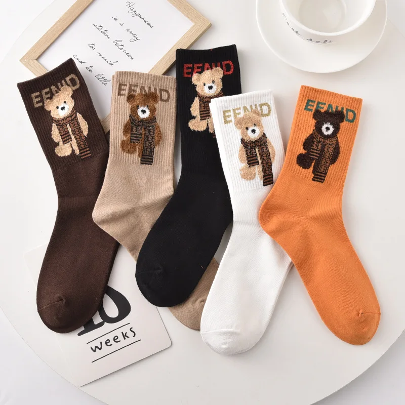 MÙA THU ĐÔNG Hoạt Hình Nữ Vớ Cotton Giữa Ống Gấu In Xu Hướng Short Thoải Mái Thoáng Khí Thể Thao