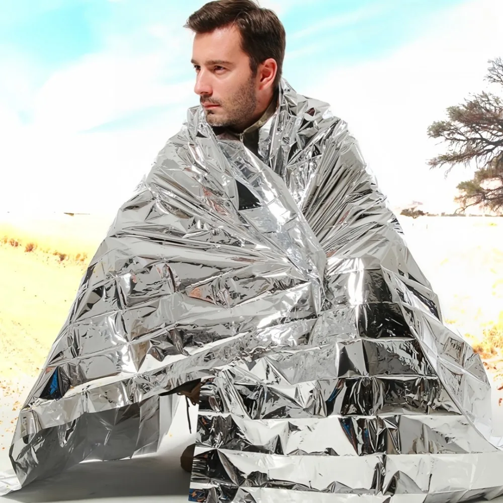 Outdoor-Überlebens-Isolierdecke, reflektierende Aluminiumfolie, wasserdichter Sonnenschutz, einfach zusammenklappbar, für Notfall-Überlebensausrüstung