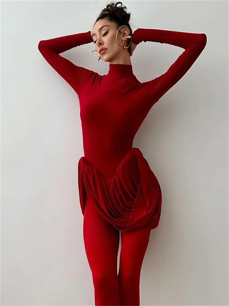 Tossy Backless Pleated 스키니 미니 드레스 패션 긴 소매 높은 허리 패치 워크 솔리드 우아한 파티 드레스 여성 붕대 드레스