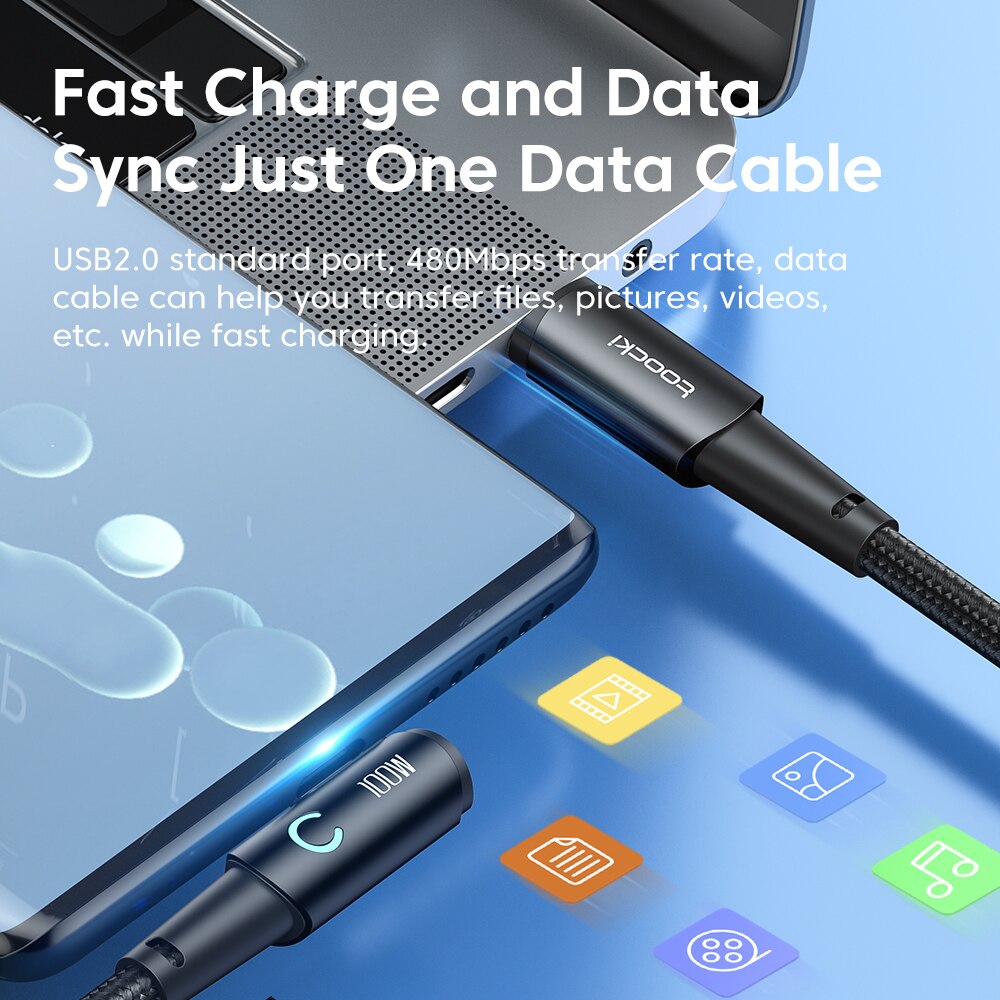 Toocki 100W USB C naar USB C-kabel 90 graden voor iPad MacBook Pro Xiaomi Samsung Huawei snel opladen Type C datumsnoer