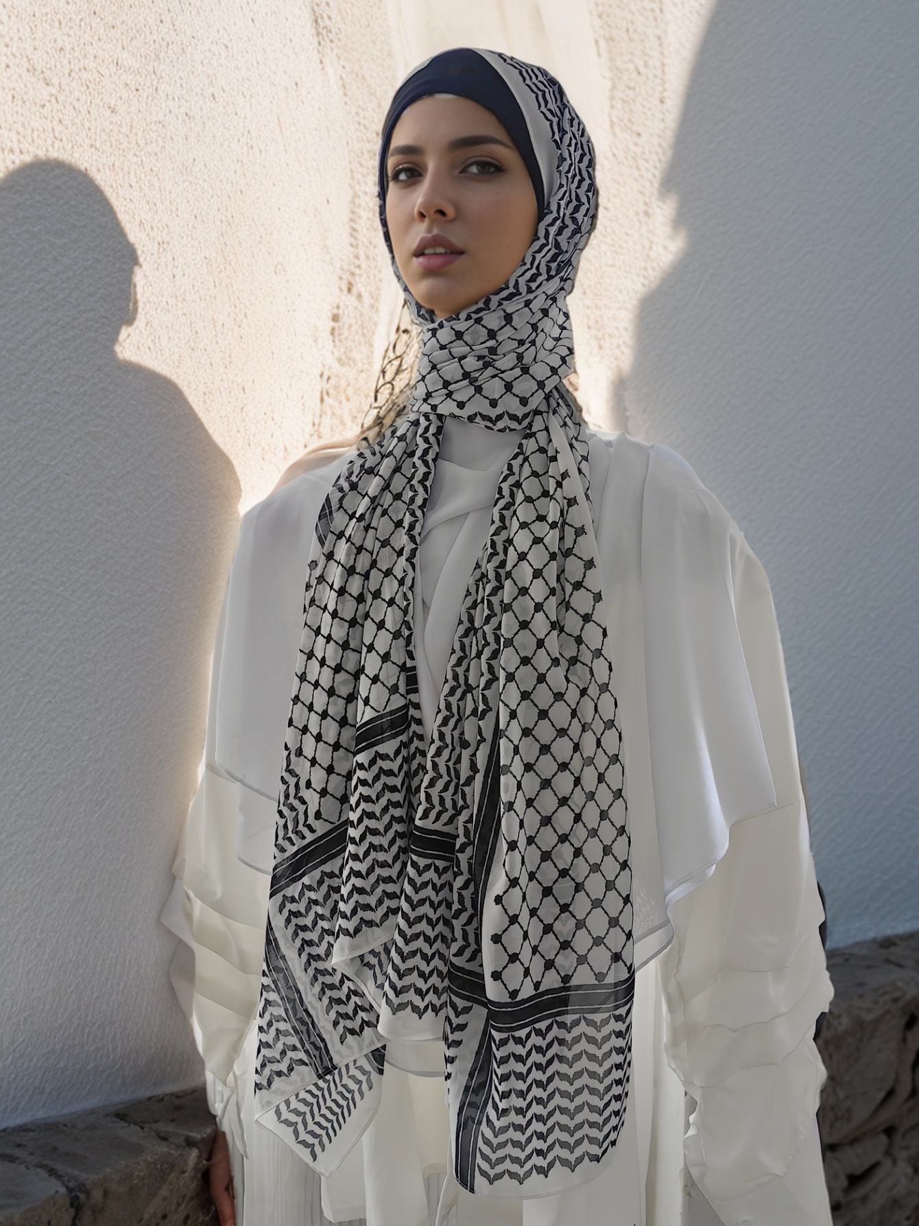 2 uds. De Keffiyeh para mujer con conjunto de tubo, chal estampado de gasa, Echarpe Keffyeh, diademas suaves a la moda para mujer, bufanda árabe geométrica para mujer
