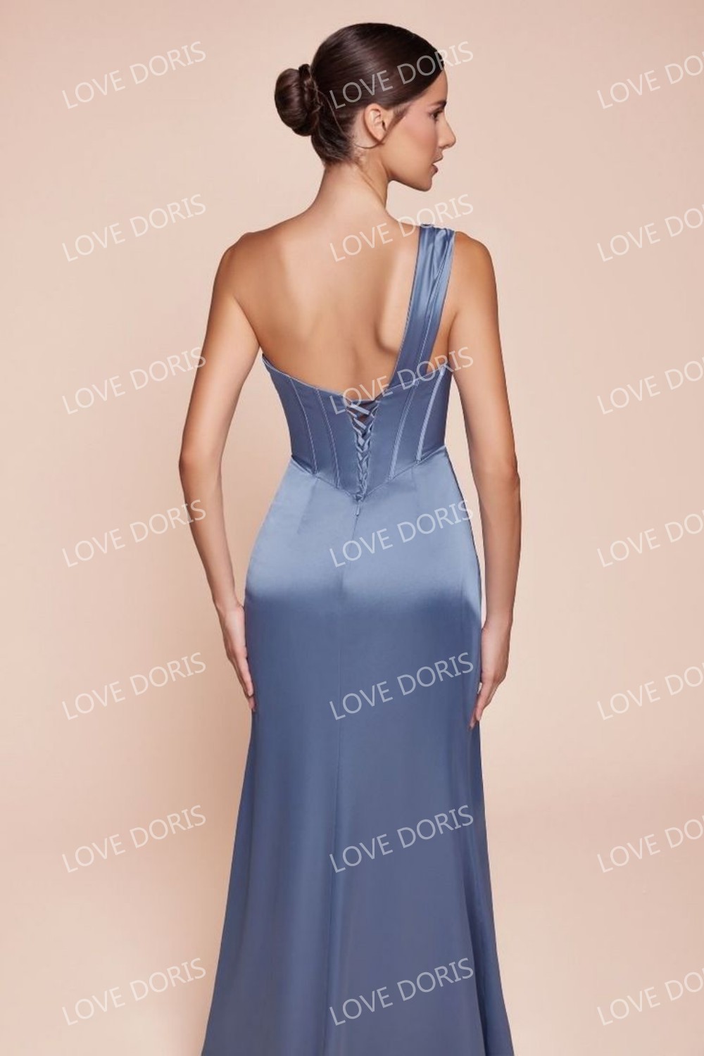 LOVE DORIS Brautjungfernkleider Lavendel Abendkleid Schatzkorsett One Shoulder Criss-Cross Meerjungfrau Abendkleid Maßgeschneidert