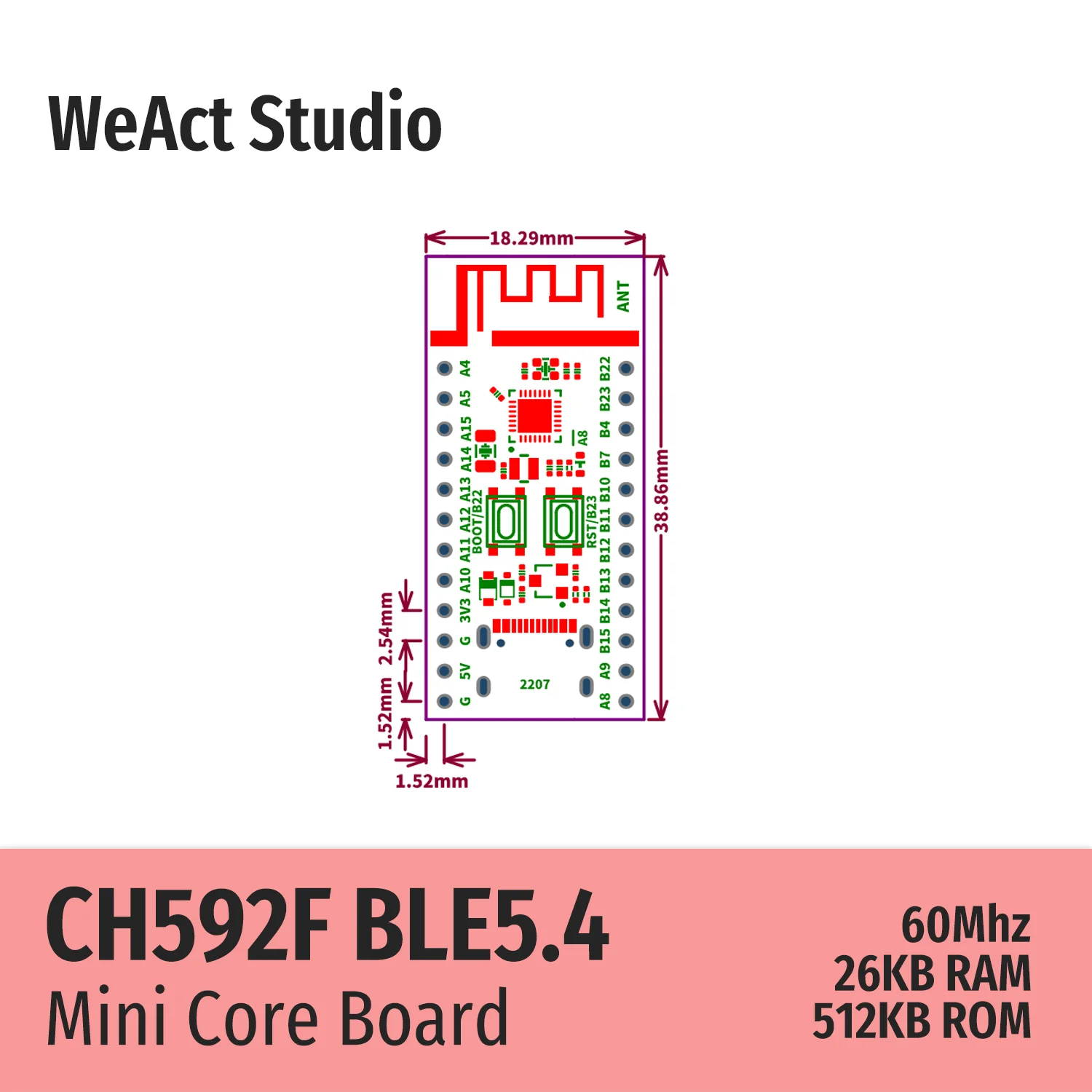 WeAct CH592F CH592 RISC-V Core BLE5.4 MCU inalámbrico WCH Placa central Placa de demostración