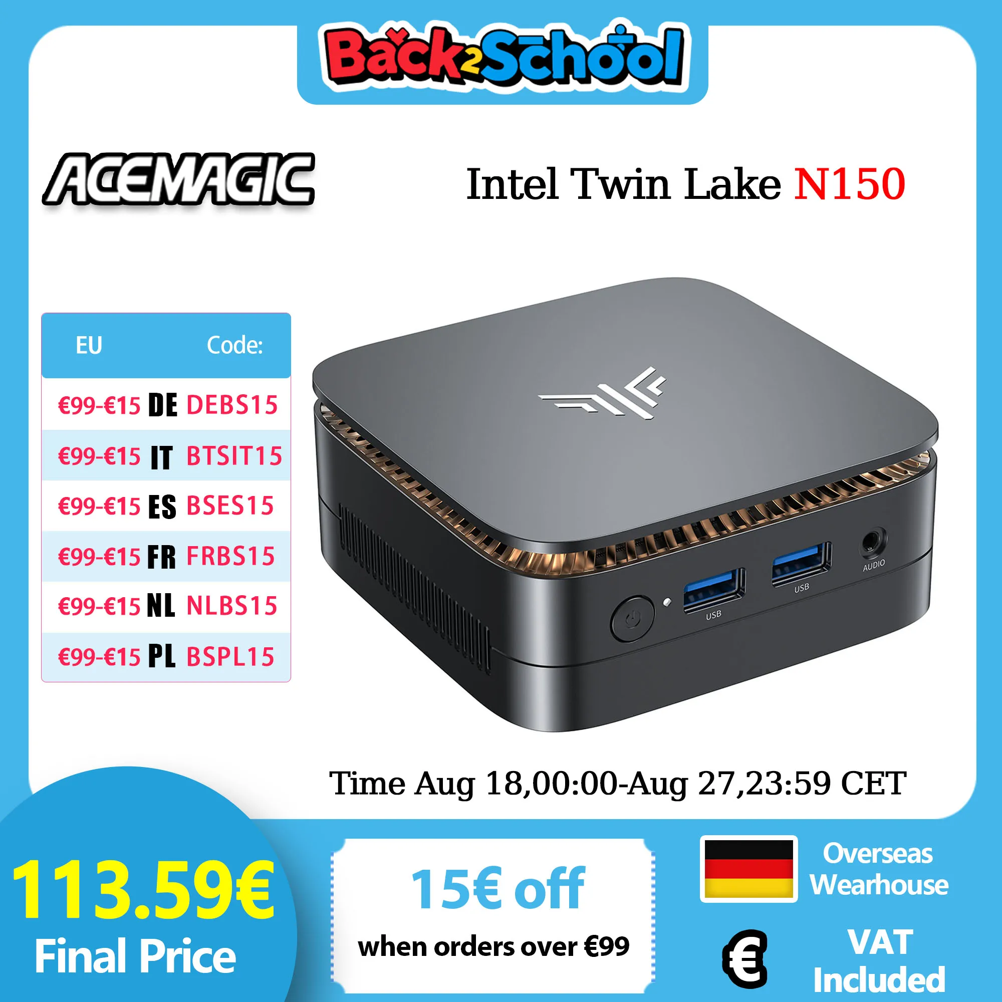 ACEMAGIC E1 N150 16 GB DDR4 RAM 512 GB SSD WIFI5 BT4.2 4K @ 60 Hz UHD Windows 11 Micro Desktop Computer Wi-Fi Dual-Band MINI PC