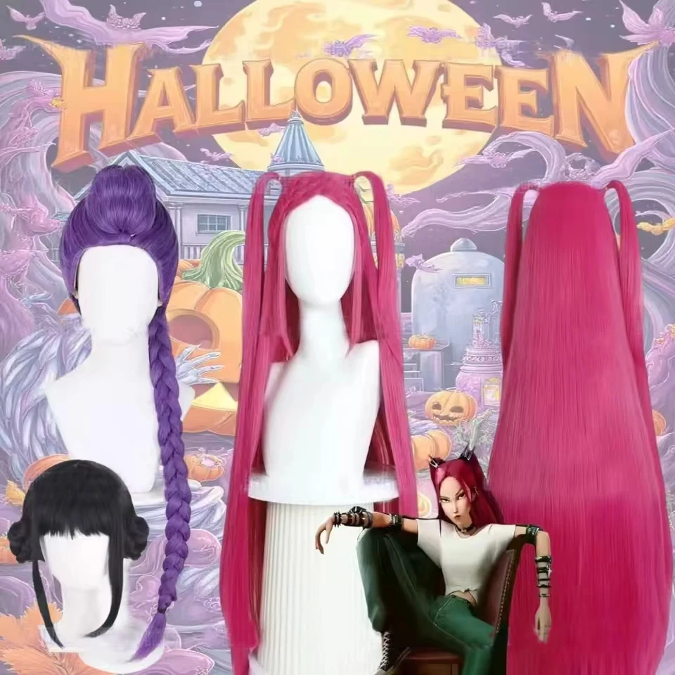 Peruka do cosplayu dla dzieci, inspirowana filmami Kpop z 2025 roku, Mira Rumi Zoey Demon Hunters, fioletowo-czarno-czerwone długie włosy, rekwizyty do cosplayu na Halloween.