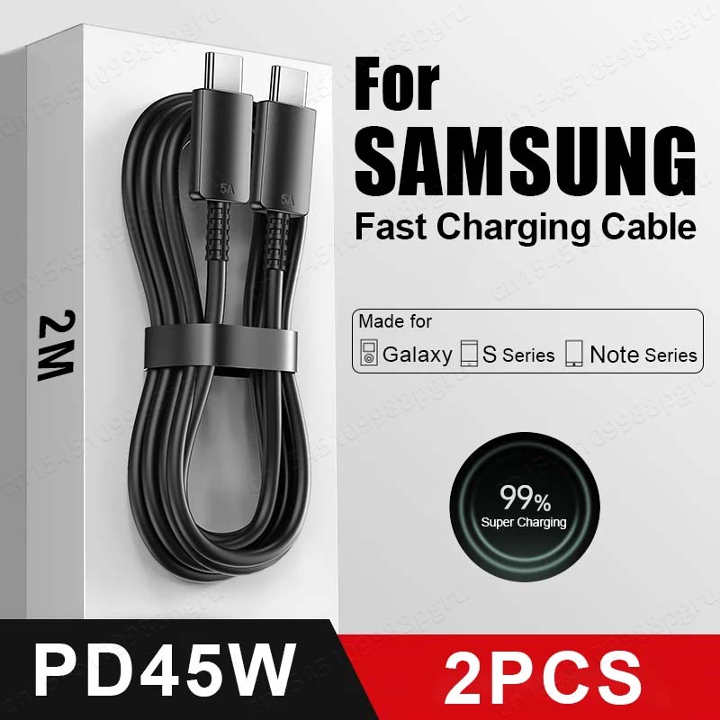 Cabo de dados USB tipo C de carregamento super rápido, PD 45W, apto para Samsung Galaxy S20, S21, S22, S23 Ultra, Nota 10, 5G, 20, A53, A54, 2pcs