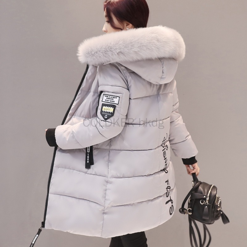 Livraison directe hiver femmes manteau Parkas blanc rouge mi-long à capuche rembourré veste grand col de fourrure chaleur veste pas cher en gros