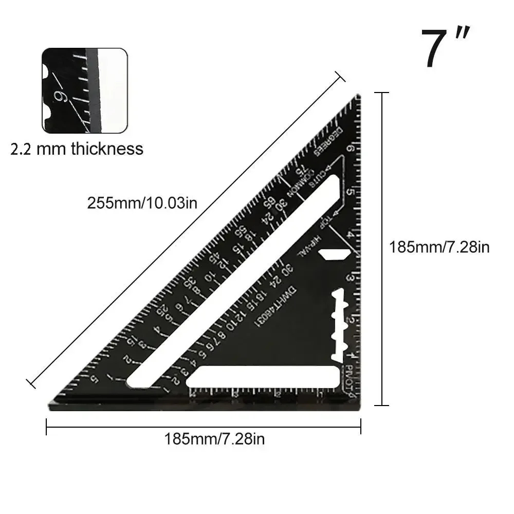 New 7Inch Triangle Ruler Measurement Tool Aluminium Alloy Carpenter Tools Inch Metric Angle Ruler Speed Square Woodworking Tools