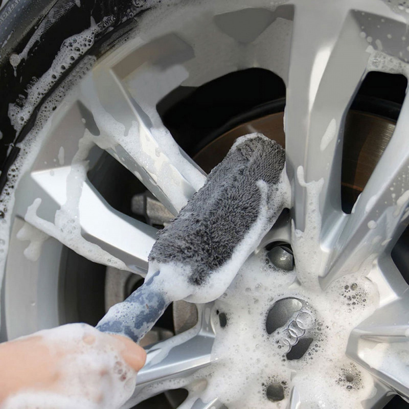 Draagbare microvezel wielband velgborstel wasstraat reinigingsgereedschap met plastic handvat autoreiniger