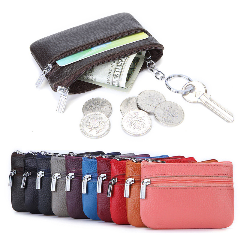 Portafoglio portamonete in pelle con 2 cerniere con slot per carte, organizer per monete, portamonete, custodia per carte, borsa portaoggetti in pelle con cerniera per uomo