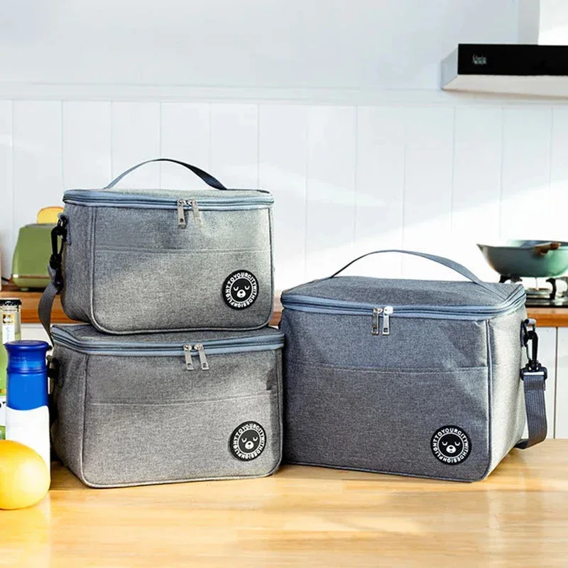 Bolsa de almuerzo impermeable gruesa y de gran capacidad, de mano con correas para los hombros, bolsa aislante, bolsa de almuerzo para estudiantes