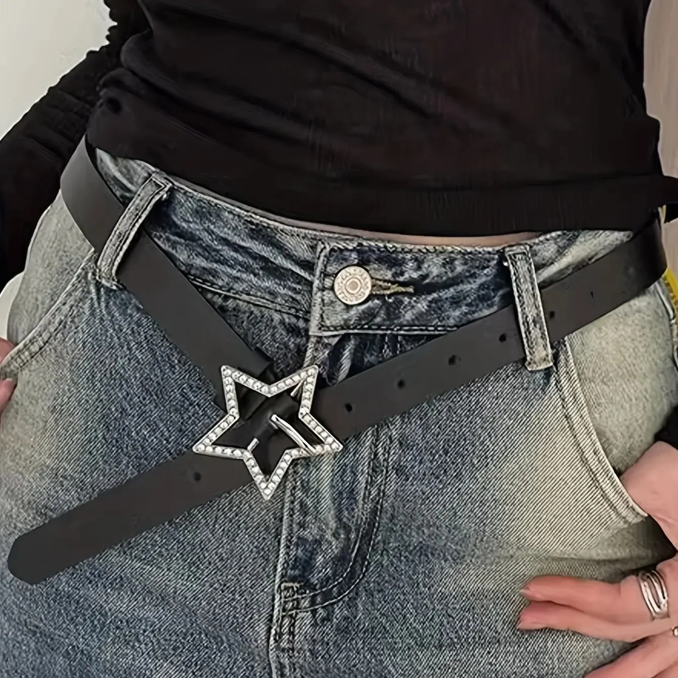 Y2K ベルト女性のためのスパイスガールズピンク、黒、白ベルトデニムスター Pu レザーラインストーンベルトインスウィートクールコルセットジーンズベルト