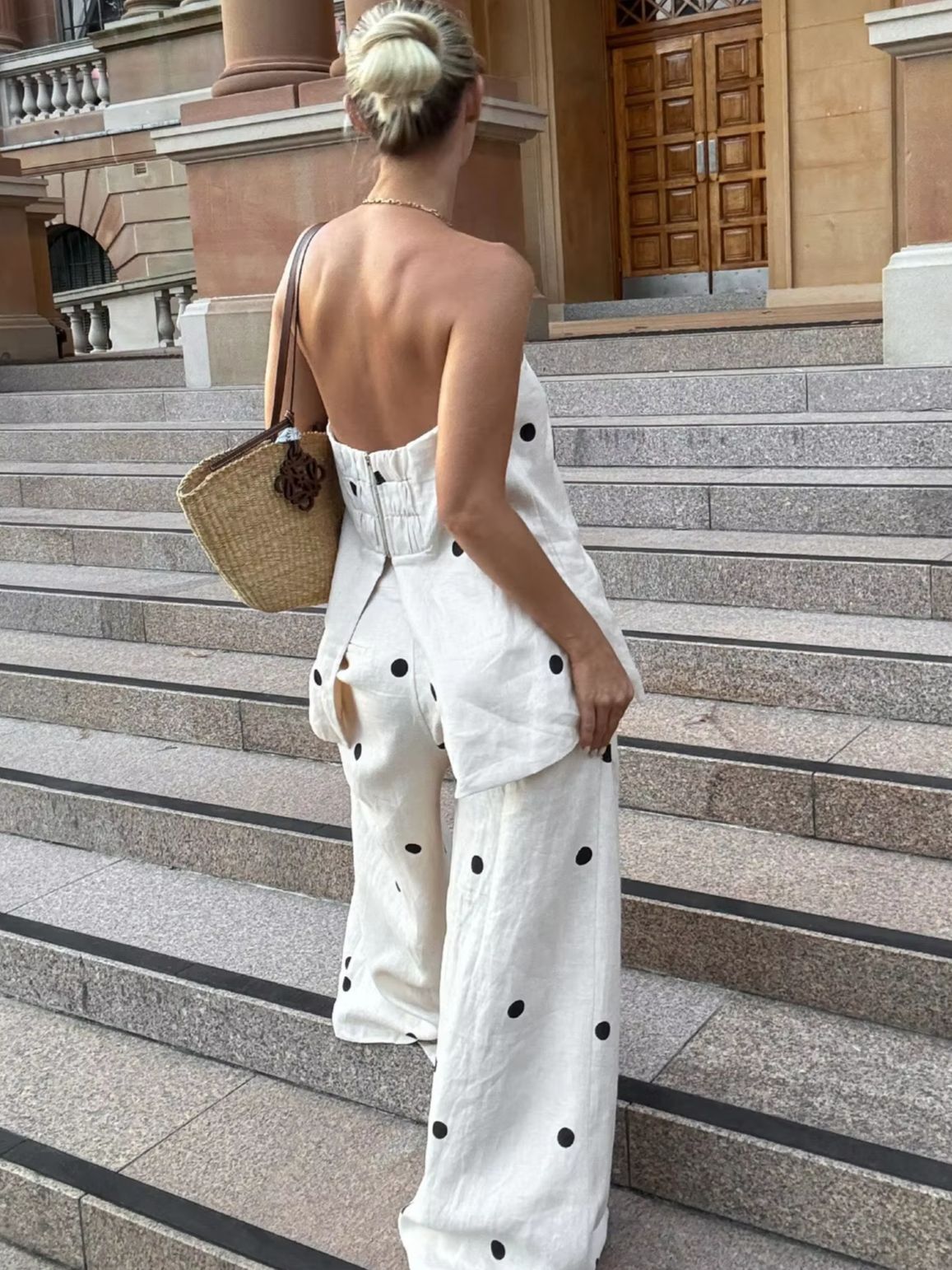 Moda sólido fuera del hombro estampado redondo mujeres Top trajes moda suelta pantalones de cintura alta traje 2025 primavera señora nuevos conjuntos de desplazamientos