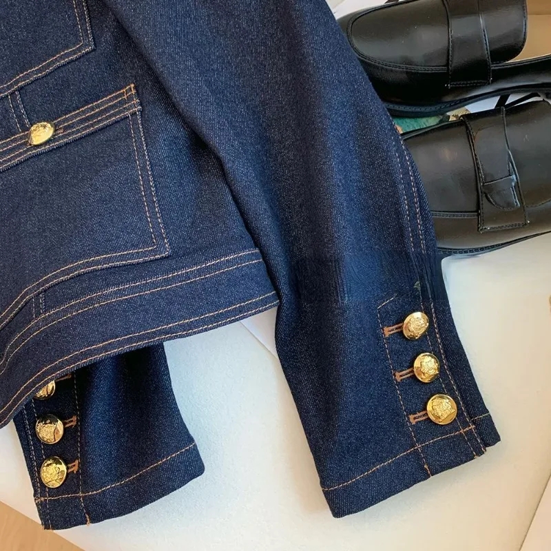 女性用ボタン付きデニムジャケット、ヴィンテージコート、韓国ファッション、シックなトップス、ブルージーンズ、ボンバーアウトウェア、春、2022