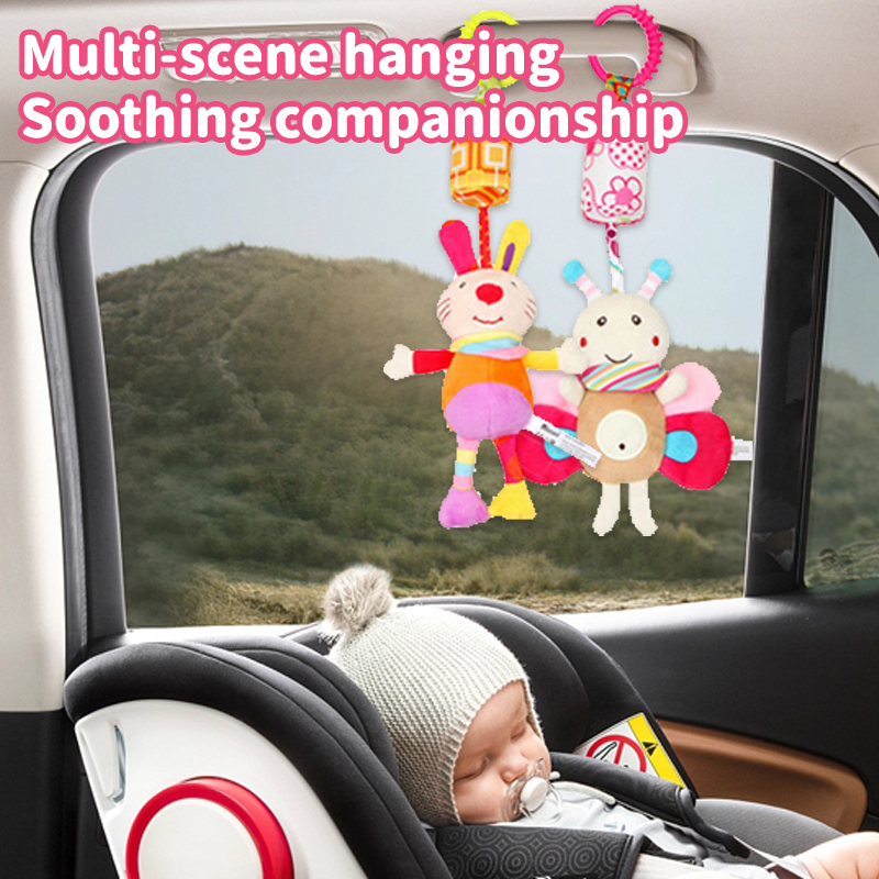 아기 교수형 딸랑이 장난감 감각 부드러운 학습 장난감 만화 동물 박제 침대 벨 장난감 유아 개발 핸들 장난감 0-24 개월