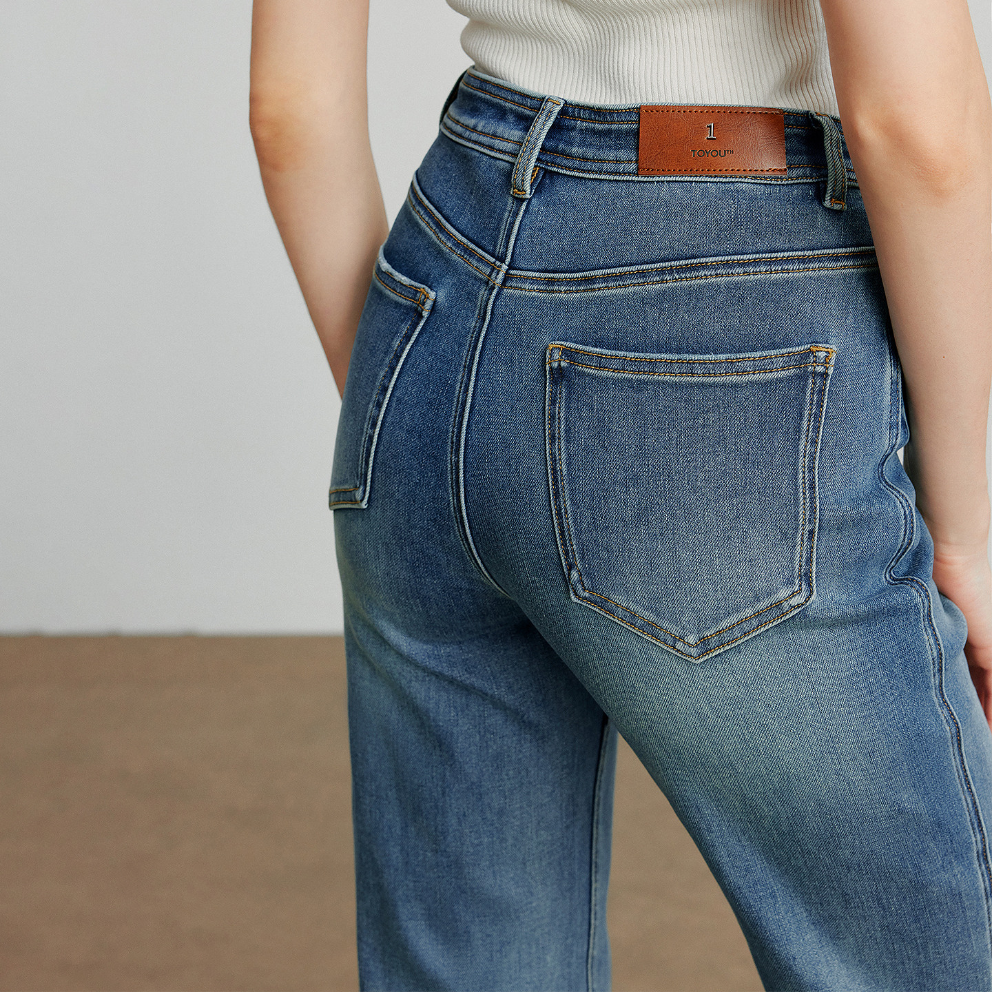 TOYOUTH Dames Denim jeans 2025, Herfst Nieuwe Lycra Stretch Mid Taille Katoen Flares Broek