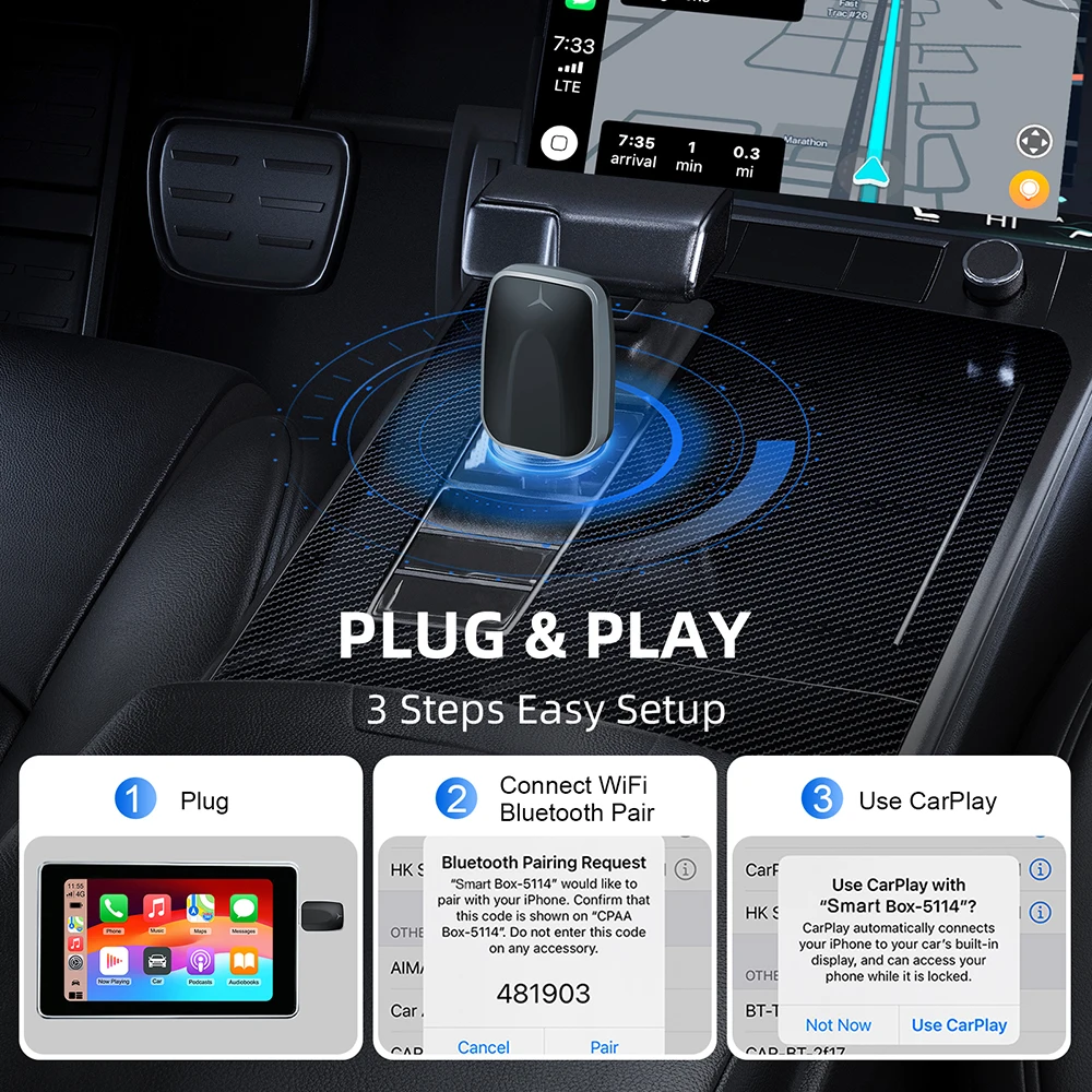 Adapter 2w1 Bezprzewodowy CarPlay i Bezprzewodowy Android Auto AI Smart Box Inteligentne Systemy Samochodowe Do Samochodów Z Przewodowym CarPlay