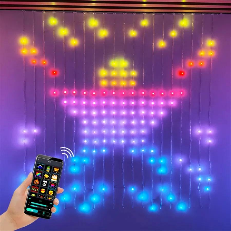 2024 New 3*3M 400LEDs Curtains Lights Garland RGB Smart APP Control DIY Pattern Christmas Fairy String Lights for Festival Decor