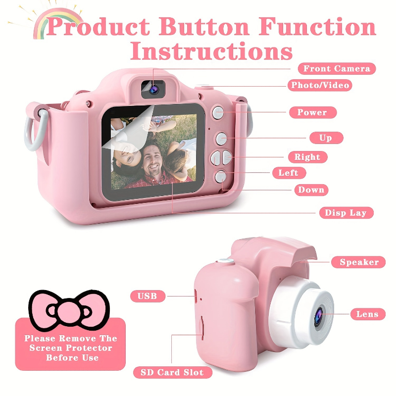 Mini câmera digital com vídeo para crianças, Câmera brinquedos para meninos e meninas, 32GB SD Card, Melhores presentes de aniversário para crianças