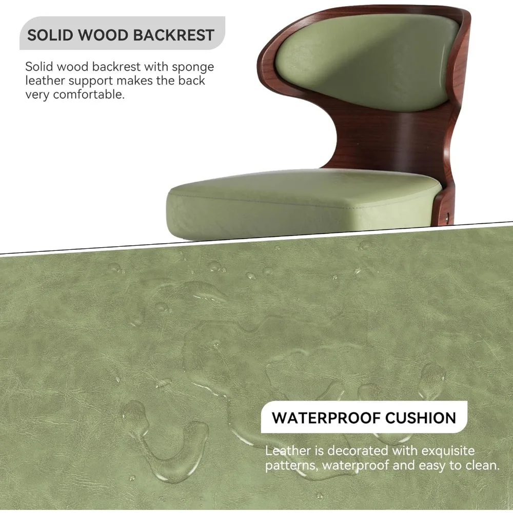 Bar Stools Set of 2 Seat Adjustable Height 24.5-33.5IN - Bentwood Swivel Barstools with Back & Footrest - PU Leather Upholstered