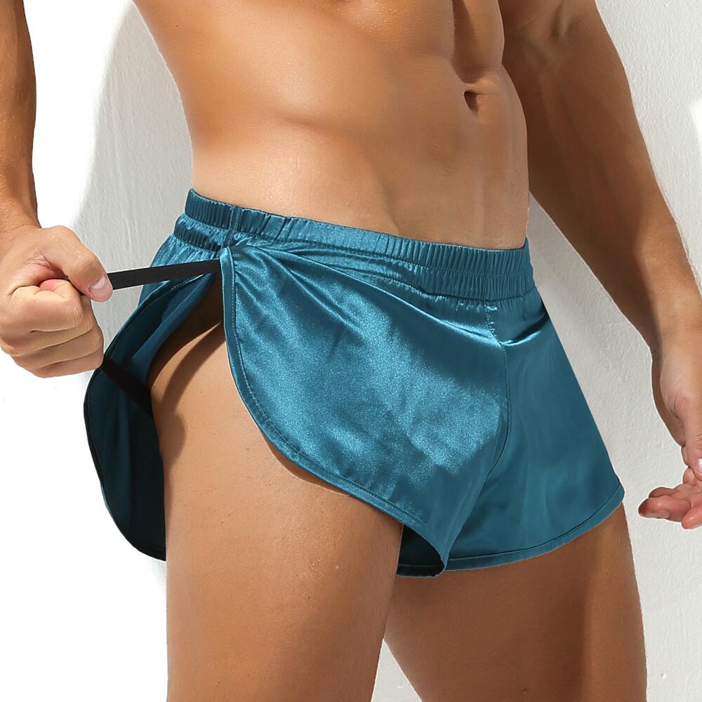 Pantalones cortos de pijama para hombre, ropa interior Sexy, suspensorio oculto, Bóxer suelto, bolsa de pene, bragas de flecha, pantalones de dormir suaves y sedosos