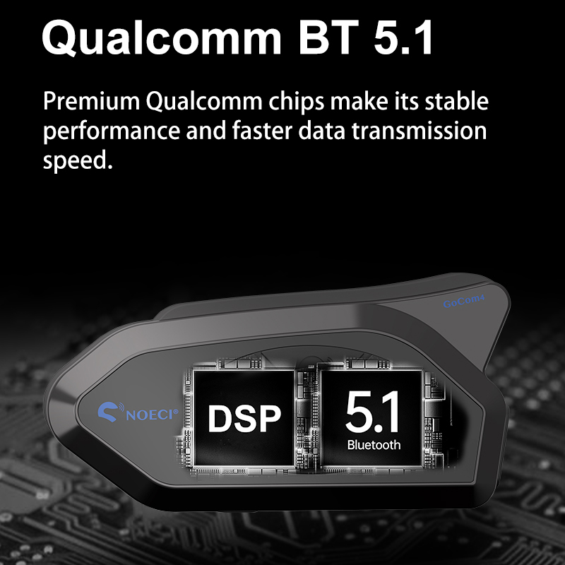 NOECI GoCom4 Motorcycle Bluetooth Intercom 1500M 4 Riders Group Comunicador Full-duplex BT5.1 Interphone IP65 Music Sharing+ FM