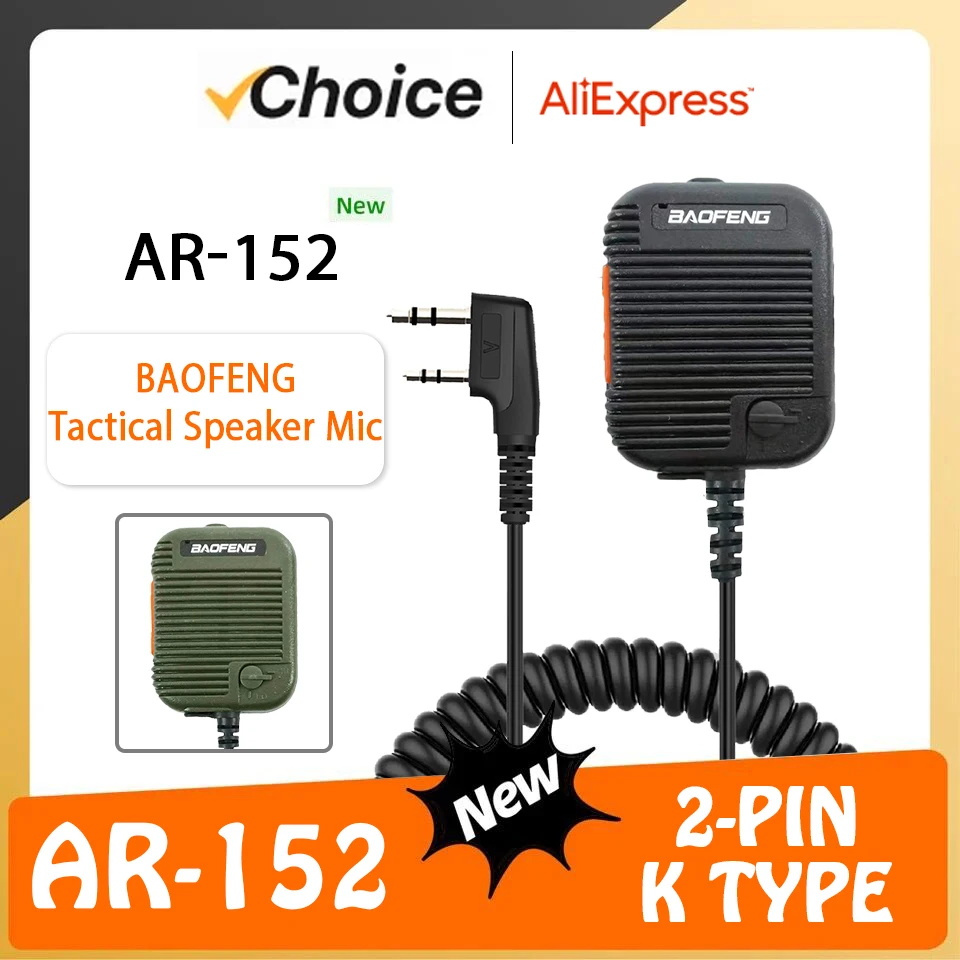 Baofeng AR-152 Walkie Talkie micrófono PTT Radios altavoz Keenwood micrófono de mano tipo 2 pines para UV-K5 UV-16 BF-1701 UV-13 DR1801