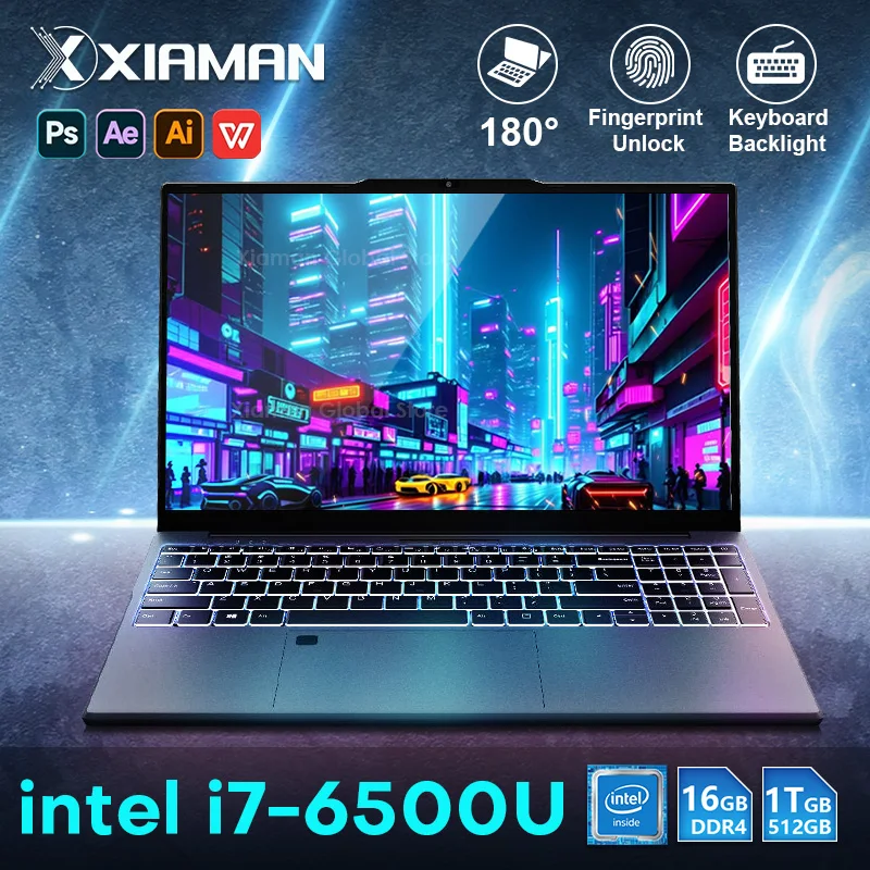 Xiaman 15,6 "Intel Core i7 6500U ordenador portátil Windows 11 Pro 16GB DDR4 512GB 1TB SSD portátil Notebook PC Gamer Gaming portátil