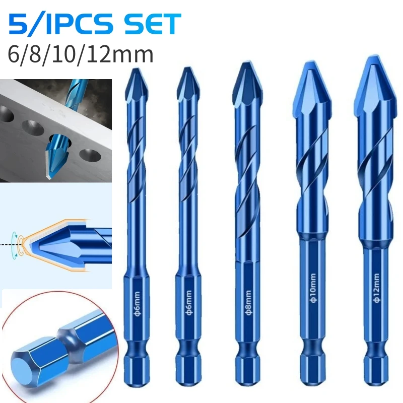5PCS Neue Crooked Kopf Exzentrische Bohrer Set Für Keramik Fliesen Glas Haushalt Elektrische Bohrer Bits 6-12mm Bohren Werkzeuge