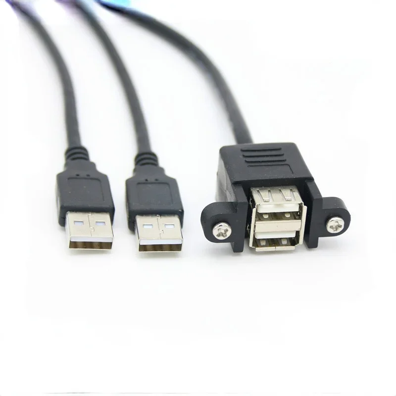 デュアルポート USB 2.0 A オス - メス M/F 延長ネジロックパネルマウントケーブル 50 センチメートル 30 センチメートル 100 センチメートル