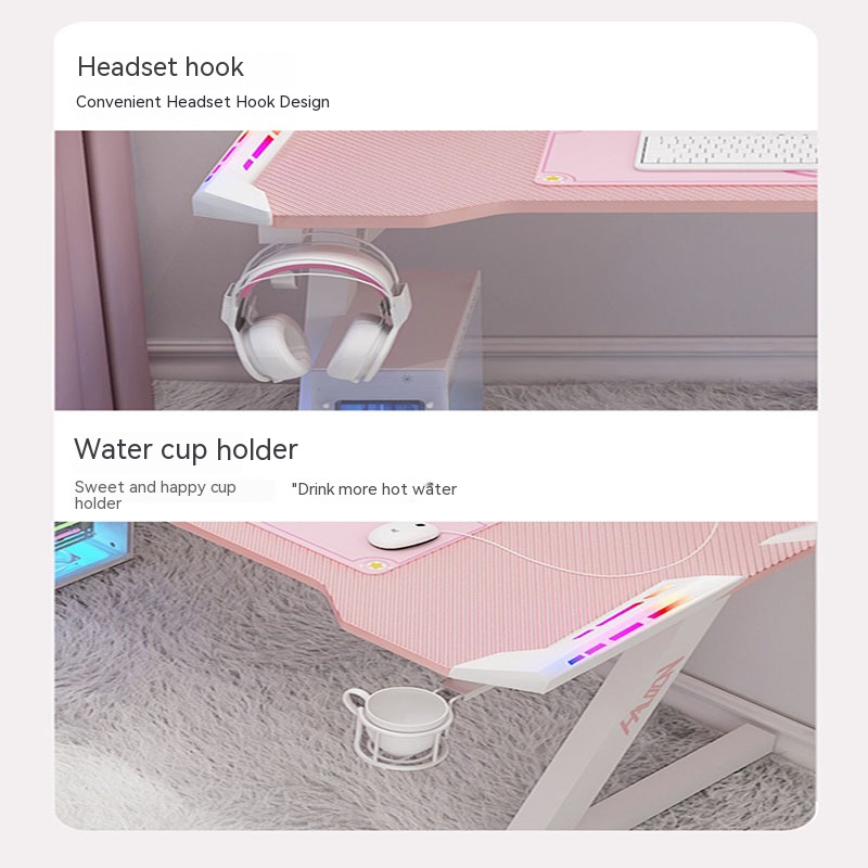 Nuovo tavolo da gioco rosa con luce RGB scrivania per computer con ancoraggio femminile scrivania da studio per camera da letto scrivania nera per ragazzo 100/120CM