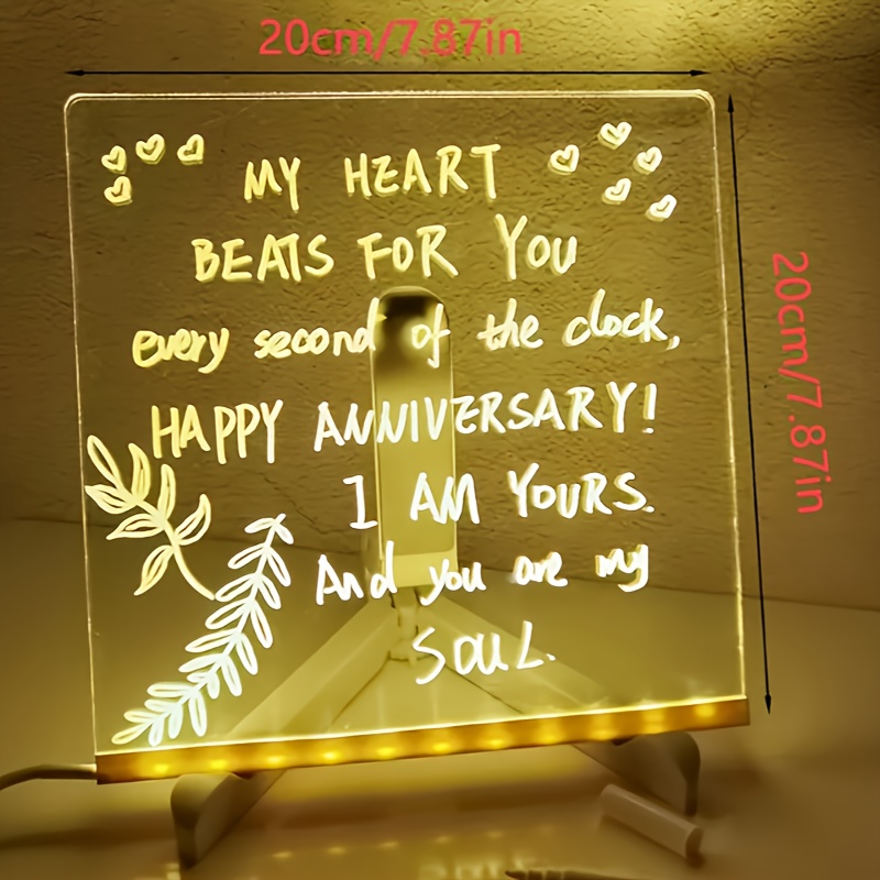 1Pc Led Light up Drawing Board, Erasable Acrylic Message Board with 7-Color Pen&Night Light&Base Stand&Wipe Cloth,Usb Powered for Creative Activities, Reusable Doodle Board with Stand,Safe Non-Toxic Material,Acrylic Message Board,Drawing Board