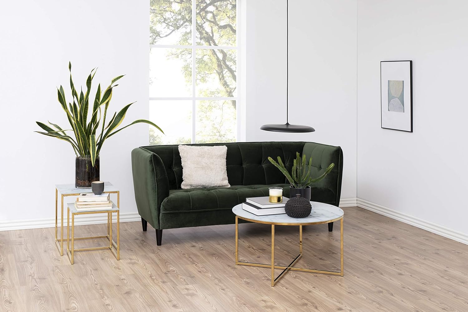 Zeitlich begrenzter Rabatt--AC Design Furniture Antje Couchtisch Rund, Ø: 80 x 45 cm, Marmoroptik Weiß/Gold, Glas/Metall, 1 Stk
