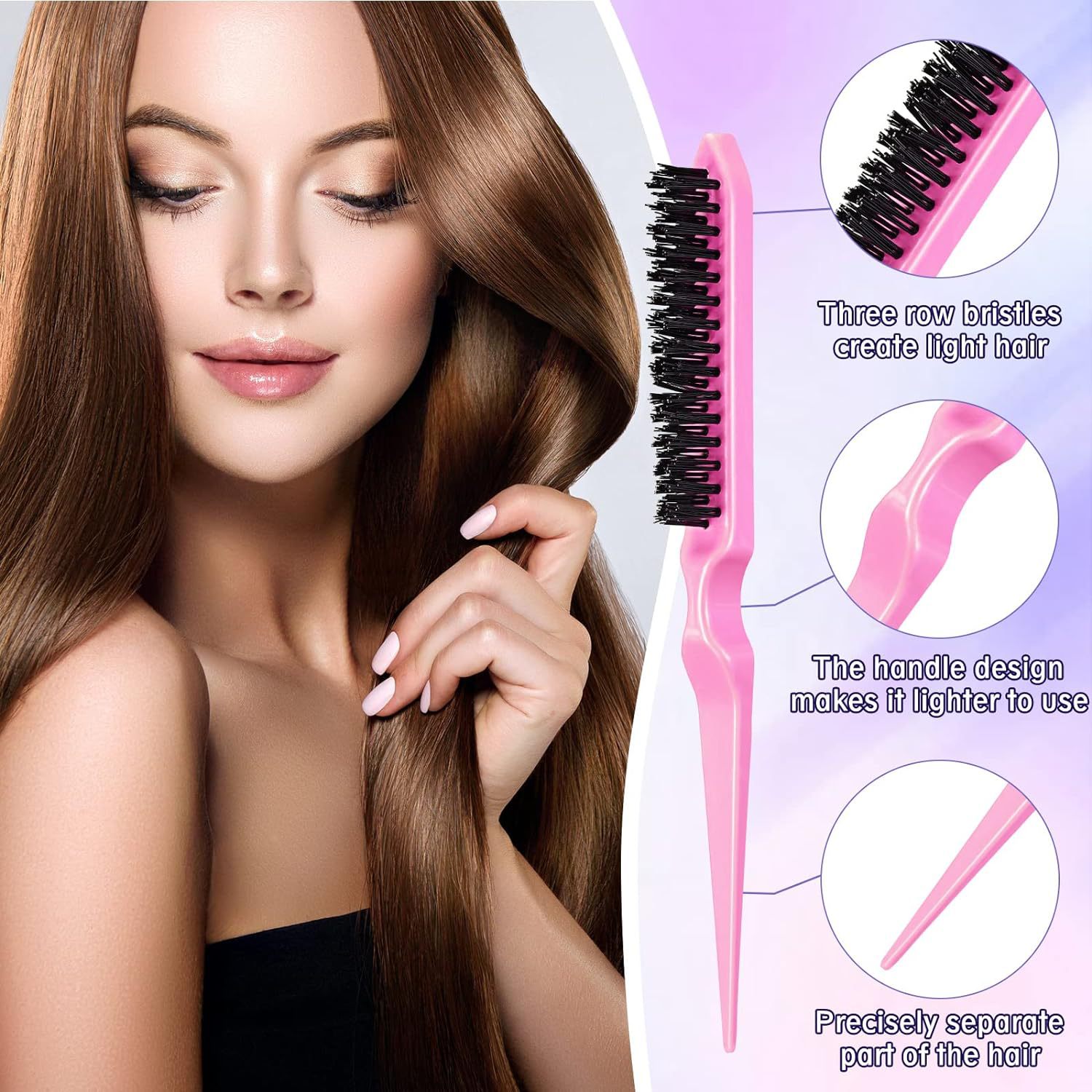 3Pcs Slick Back Hair Brush Set Teasing Hair Brush Triple Teasing Comb Rat Tail Combs Edge Brush Hair Tail Tools Braid Tool Loop